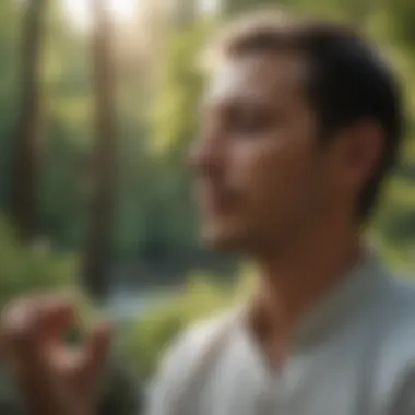 Meditation Techniques in Natural Settings Close-up of a person meditating in nature
