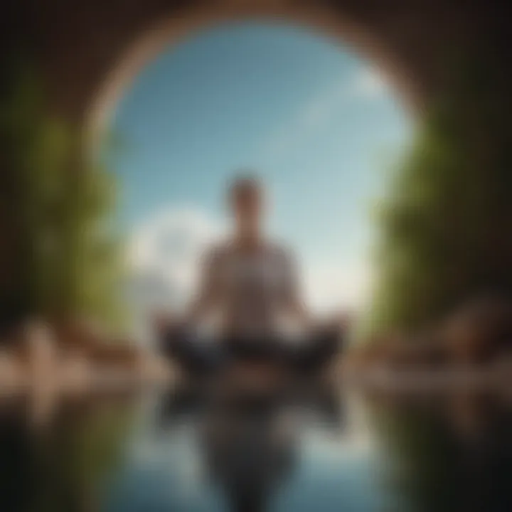 A person in a meditative pose surrounded by calming elements
