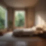 A serene bedroom setting with soft lighting