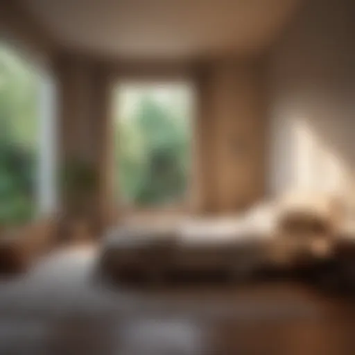 A serene bedroom setting with soft lighting