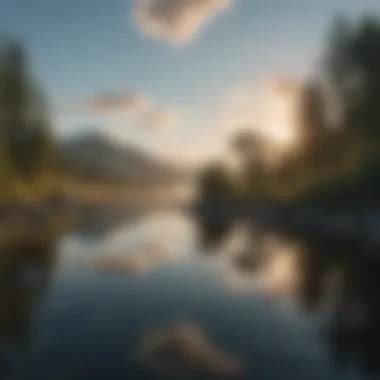 Nature's Role in Alleviating Anxiety Through Meditation A serene landscape with a calming body of water reflecting the sky