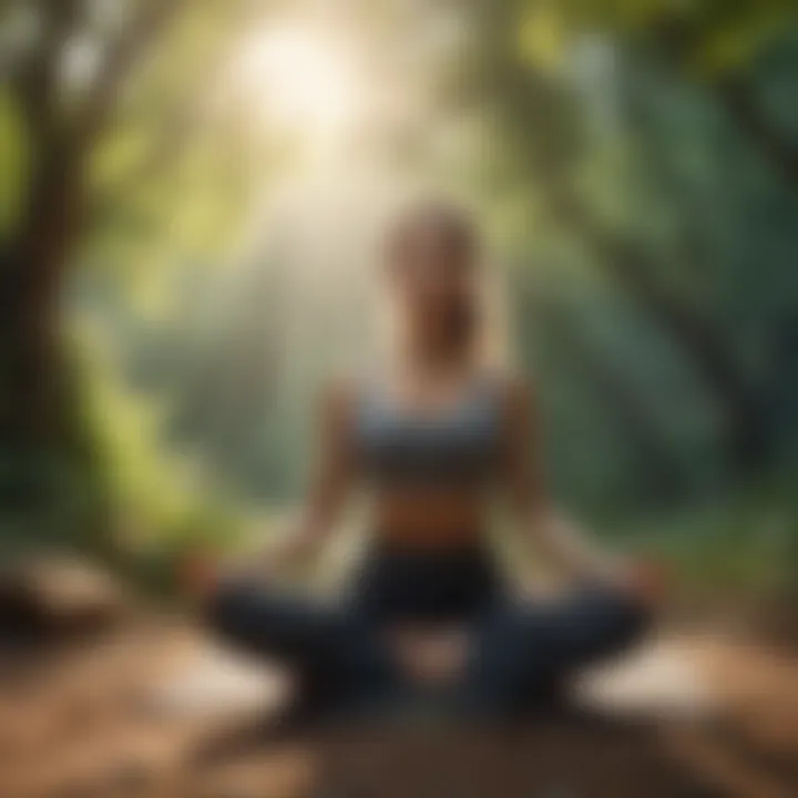 Nature scene with a person practicing yoga outdoors