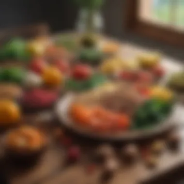 Mindful Eating Practices Vibrant fresh foods arranged on a wooden table