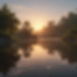 A serene sunrise over a peaceful landscape promoting morning tranquility