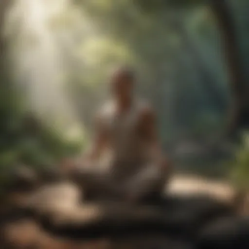 Person practicing breathing meditation in a serene environment