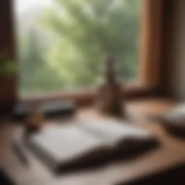 Soft focus on a journal and meditation tools