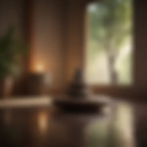 Serene meditation space with soft lighting and natural elements