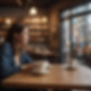 A cozy coffee shop bustling with patrons engaged in conversations.