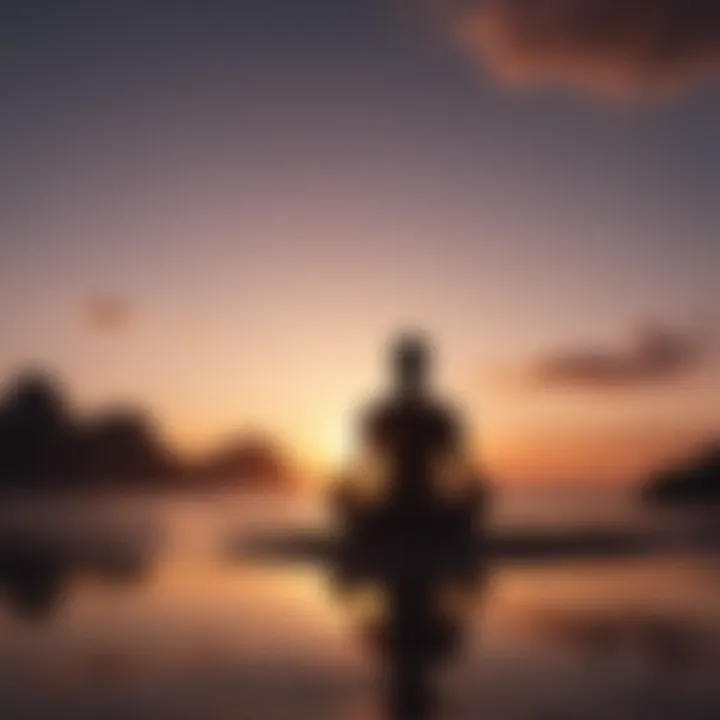 A silhouette of a person meditating at sunset