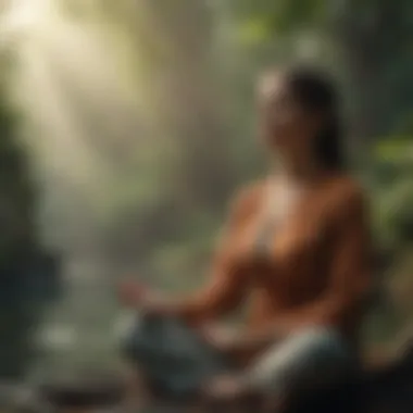 Immersion in Ambient Meditation An individual immersed in a tranquil soundscape during meditation
