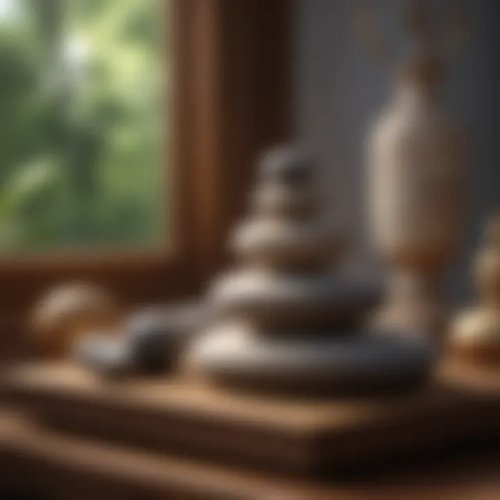 Various meditation tools and accessories displayed
