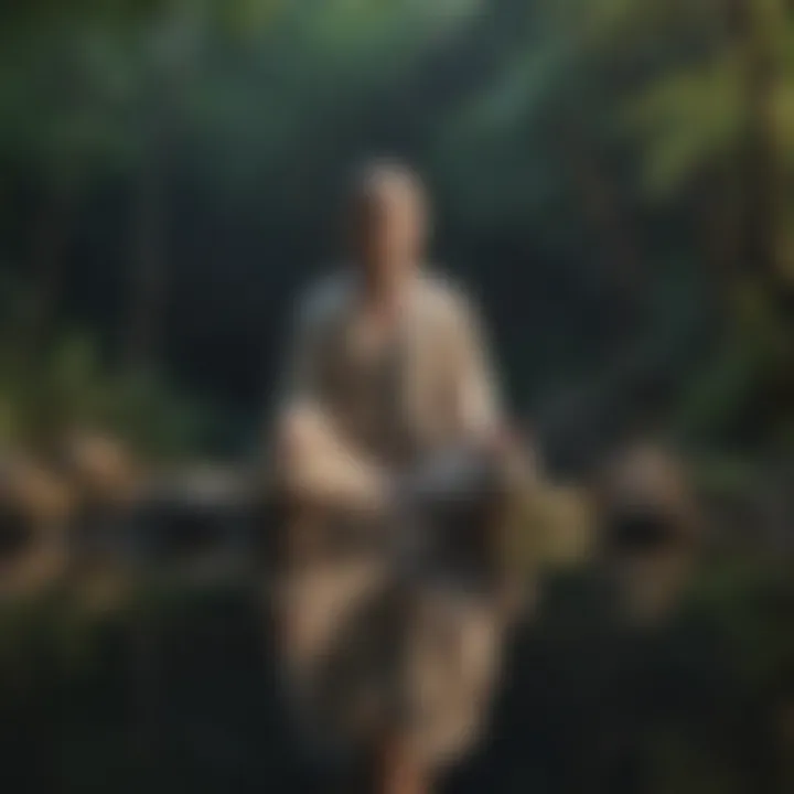 A person meditating in a tranquil environment