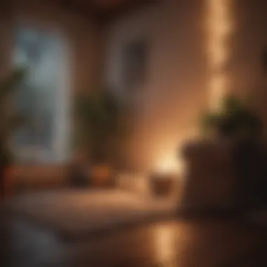 Cozy Corner with Ambient Lighting A cozy corner with ambient lighting and calming sound features