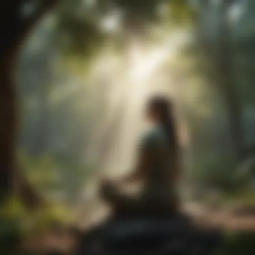 A tranquil scene depicting mindfulness meditation in nature