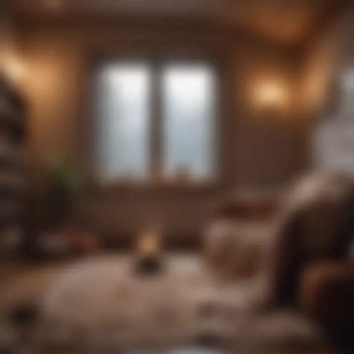 A cozy reading nook with soft blankets and a warm beverage