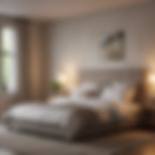 A serene bedroom setting with soft lighting and calming colors