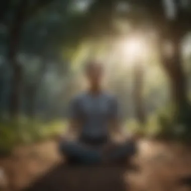 An individual meditating in a peaceful setting