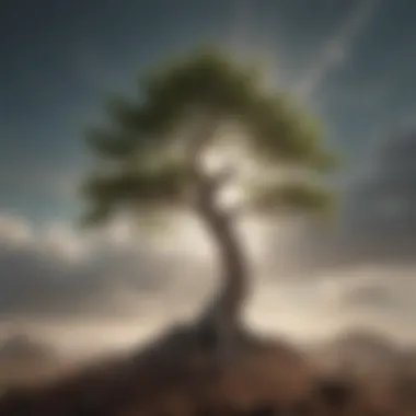 Resilience in the Face of Adversity A visual metaphor of a strong tree standing firm against the wind, symbolizing resilience
