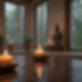 Tranquil meditation space with candles and soft lighting