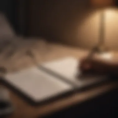 The Power of Reflection Before Sleep Person journaling with a pen and notebook in dim light