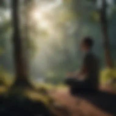 Meditation in Nature: Finding Peace Outside A serene landscape with a person meditating outdoors
