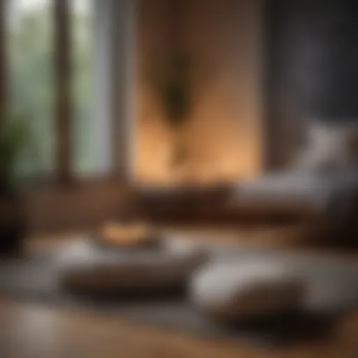 A tranquil meditation space with cushions and candles