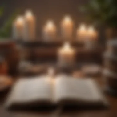Reflection in Stillness An open book surrounded by candles and natural elements, symbolizing reflection
