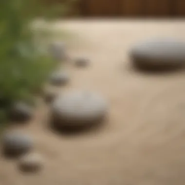 Zen garden with raked sand and stones