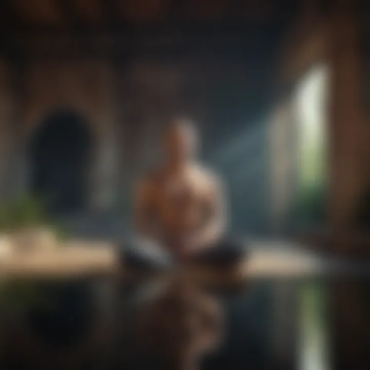 A tranquil scene with a person meditating, representing mindfulness