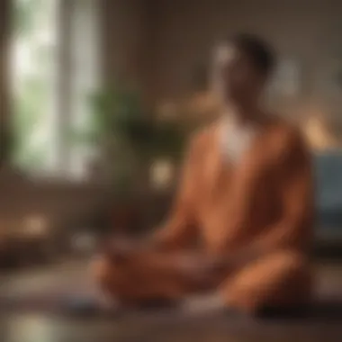 A person meditating with app notifications in the background