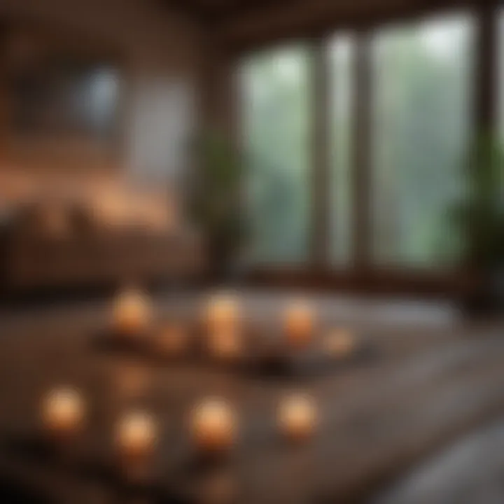 A peaceful meditation space adorned with candles and soft lighting, enhancing the ambiance for mindfulness practice.