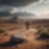 A solitary figure gazes out at a vast, desolate landscape, embodying the weight of isolation.