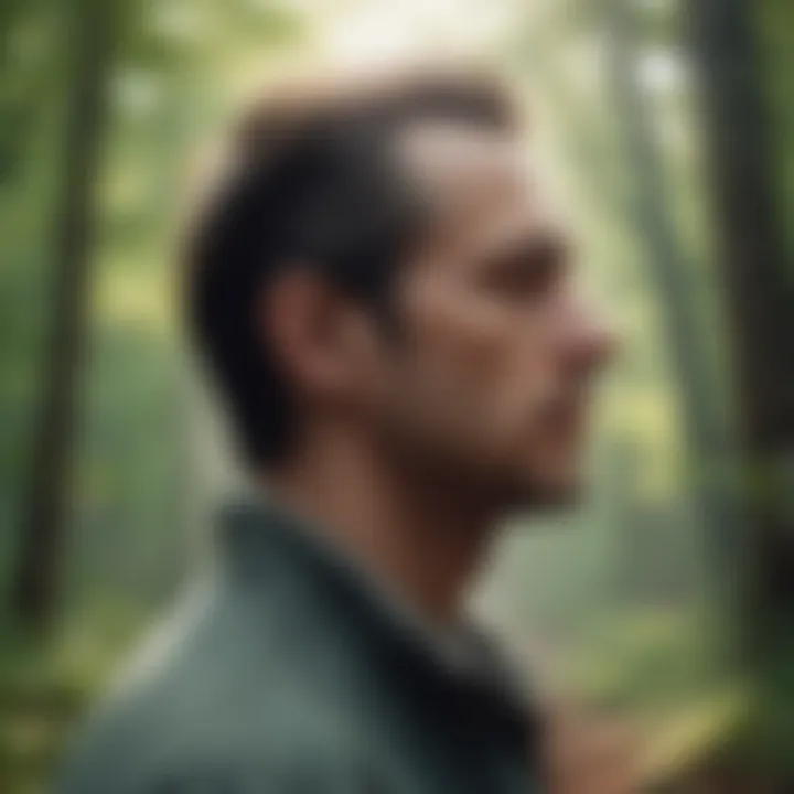 An individual reflecting in nature, illustrating introspection