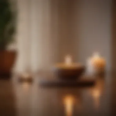 A close-up of a meditation space with candles and soft lighting