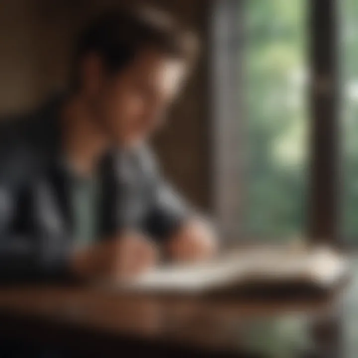 A person contemplating with a journal, capturing thoughts