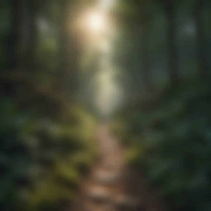 A winding path through a tranquil forest, representing the journey of personal growth and connections.