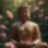 A serene Buddha statue surrounded by flowers