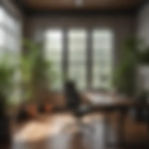 A serene office environment with plants and natural light