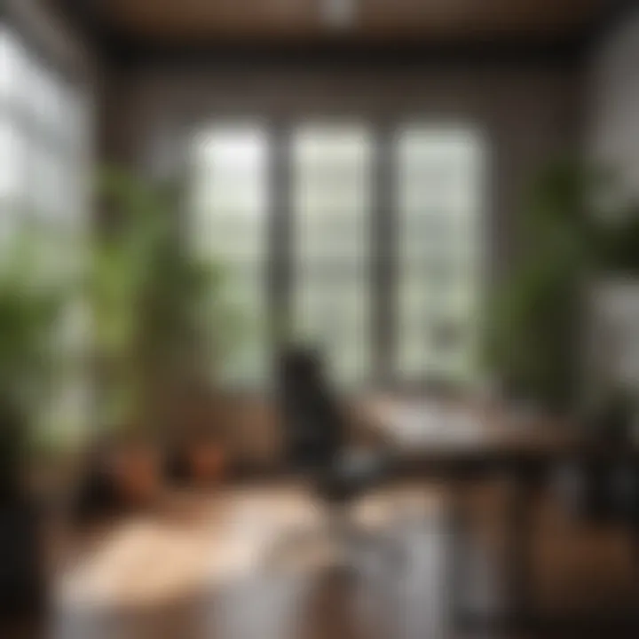 A serene office environment with plants and natural light