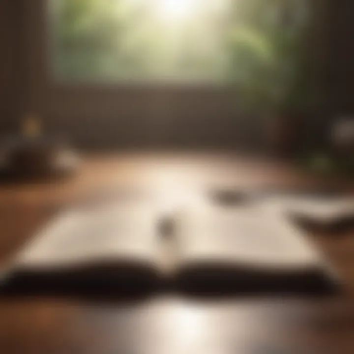Close-up of a meditation journal with notes and reflections