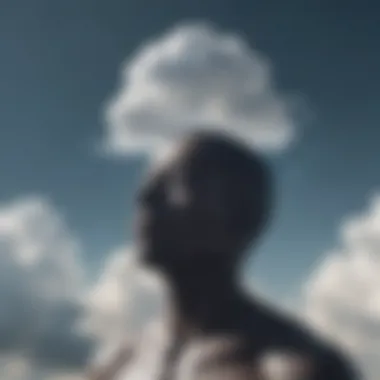 Conceptual representation of mental suffocation with a silhouette surrounded by clouds of pressure.