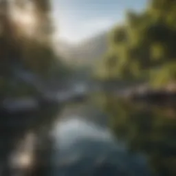 A serene landscape with calming water features