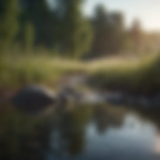 Calm landscape with musical notes floating in the air