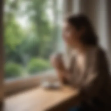 A person enjoying a moment of reflection with a cup of tea by a window.