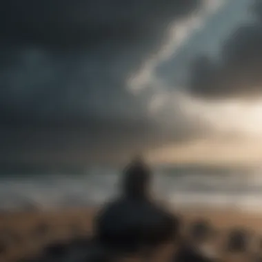 Contemplation Amidst the Storm A solitary figure gazing at a distant horizon