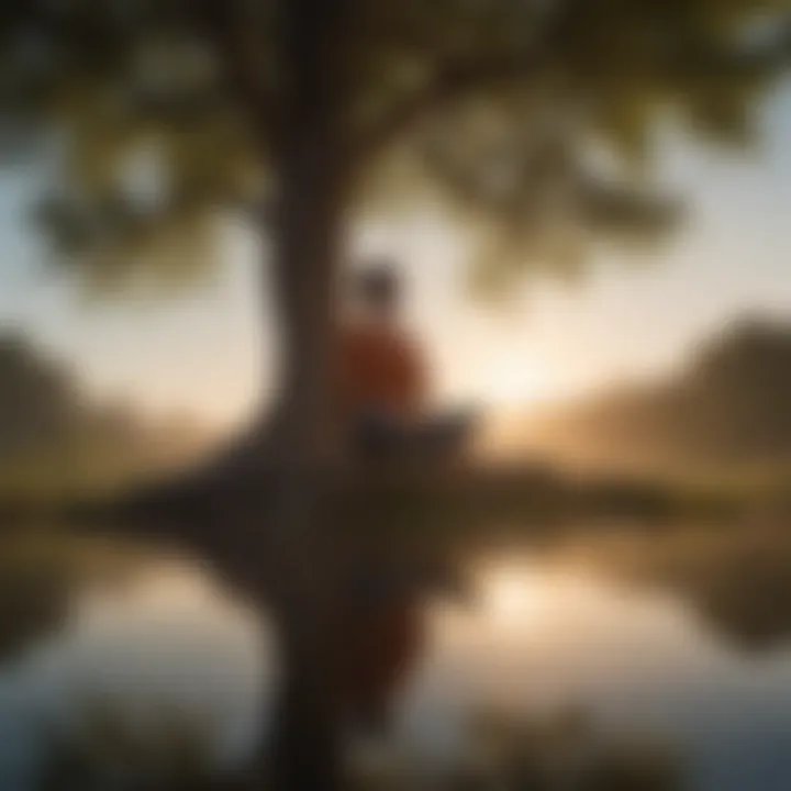 A person meditating under a tree, symbolizing reflection and self-discovery
