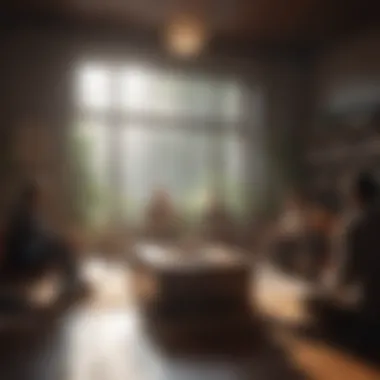 Collaborative Environments for Reduced Stress A group of professionals collaborating in a relaxed meeting