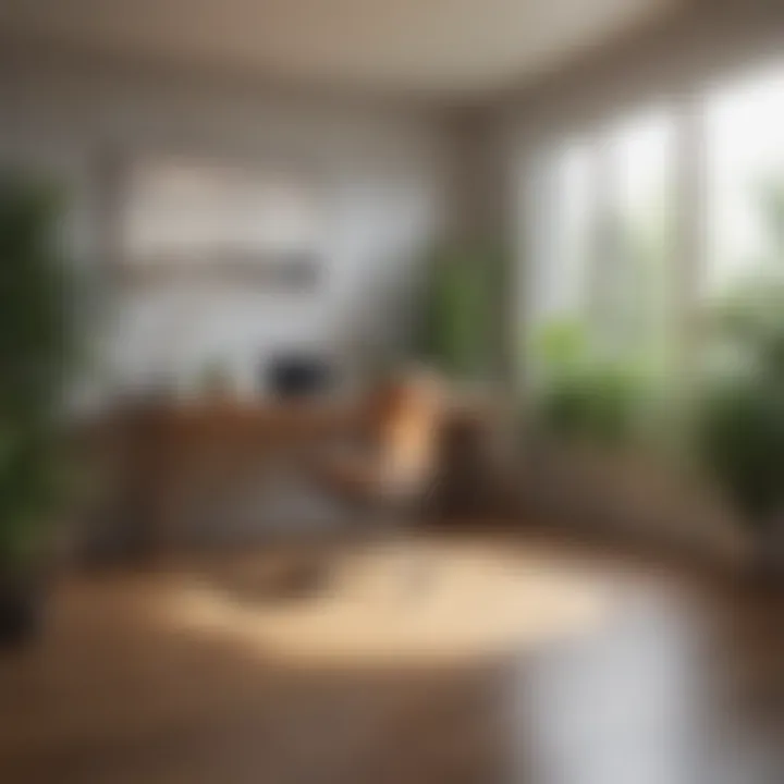 A serene workspace with natural lighting and plants