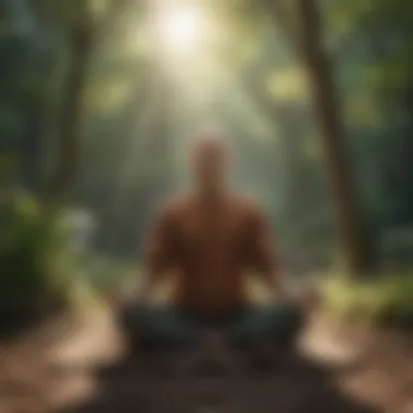 An individual practicing meditation in a peaceful outdoor setting