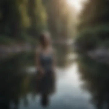 A person reflecting by a calm body of water